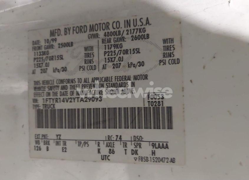 Photo 9 of 2000 Ford Ranger XL/XLT (VIN 1FTYR14V2YTA29093)