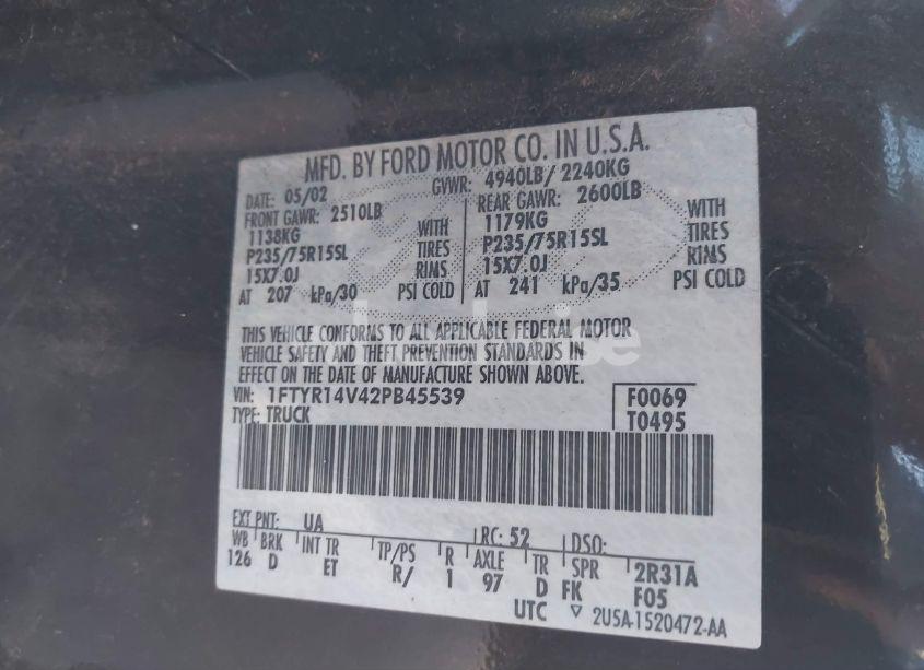 Photo 9 of 2002 Ford Ranger EDGE/TREMOR/XL/XLT (VIN 1FTYR14V42PB45539)