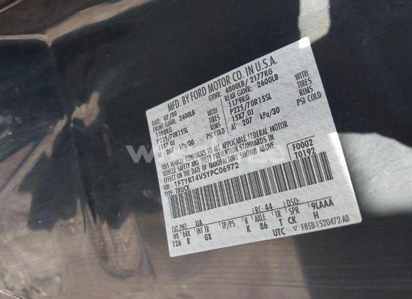 Photo 9 of 2000 Ford Ranger XL/XLT (VIN 1FTYR14V5YPC06972)