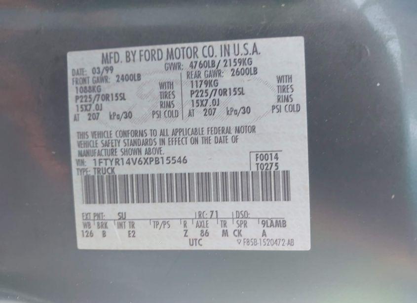 Photo 9 of 1999 Ford Ranger XL/XLT (VIN 1FTYR14V6XPB15546)