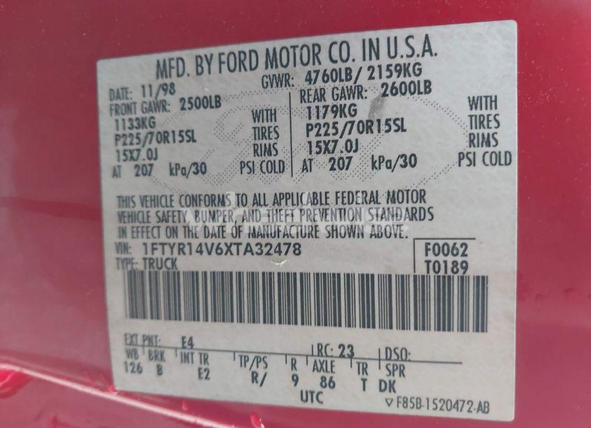 Photo 9 of 1999 Ford Ranger XL/XLT (VIN 1FTYR14V6XTA32478)