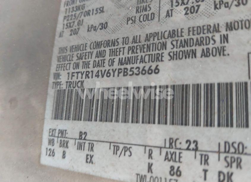 Photo 9 of 2000 Ford Ranger XL/XLT (VIN 1FTYR14V6YPB53666)