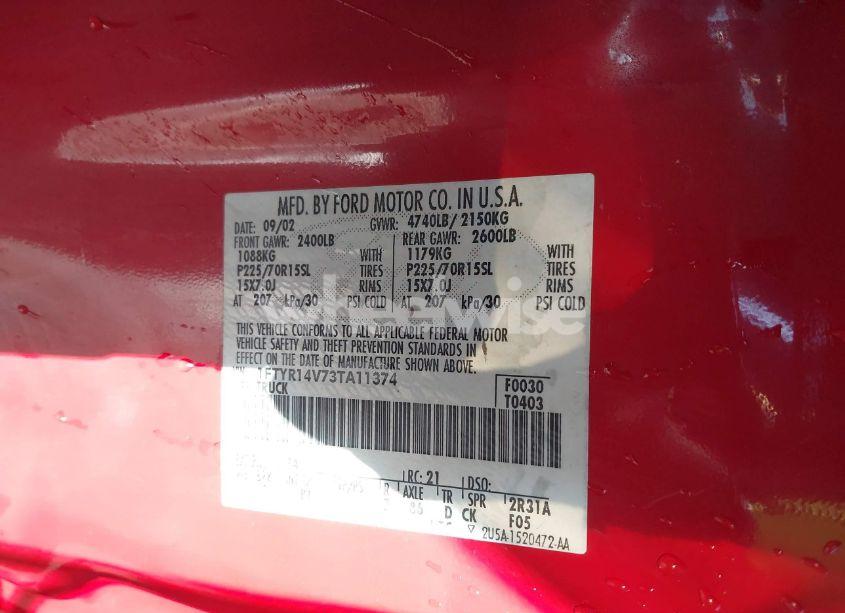 Photo 9 of 2003 Ford Ranger EDGE/TREMOR/XL/XLT (VIN 1FTYR14V73TA11374)