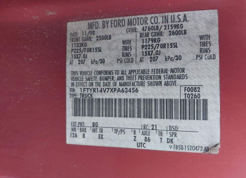 Photo 9 of 1999 Ford Ranger XL/XLT (VIN 1FTYR14V7XPA63456)