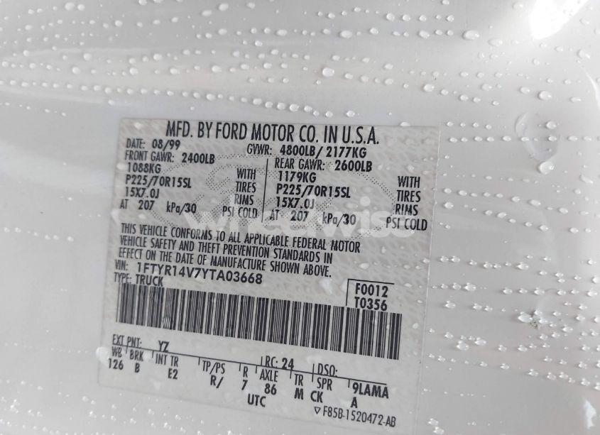 Photo 9 of 2000 Ford Ranger XL/XLT (VIN 1FTYR14V7YTA03668)