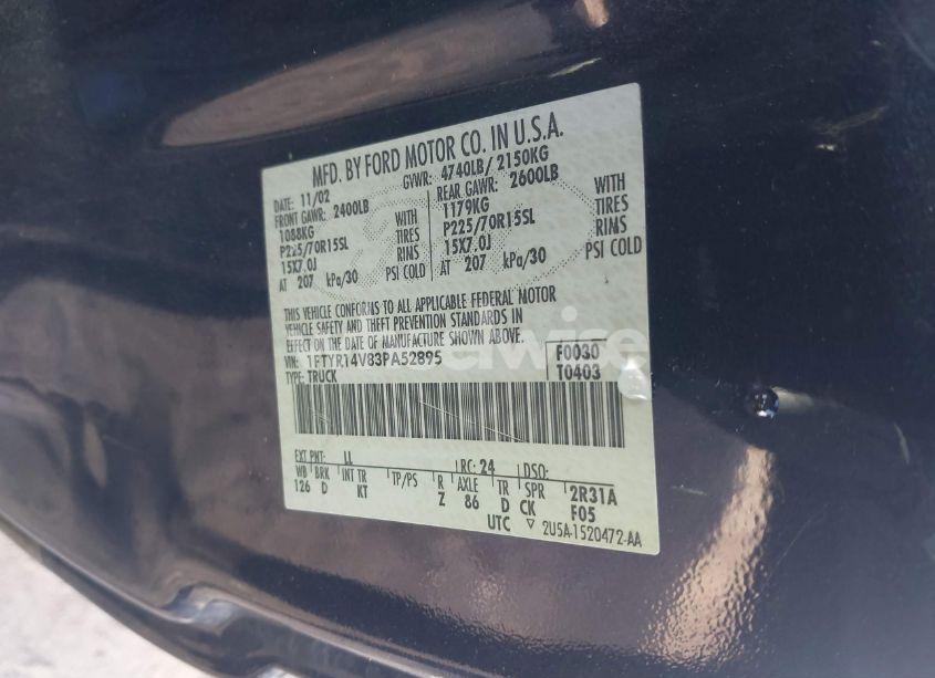Photo 9 of 2003 Ford Ranger EDGE/TREMOR/XL/XLT (VIN 1FTYR14V83PA52895)