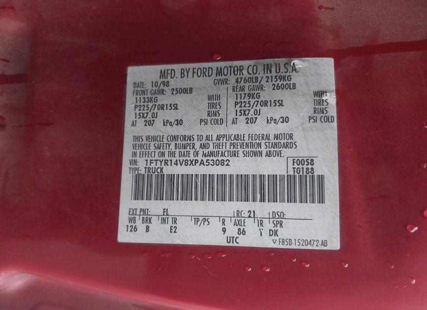 Photo 9 of 1999 Ford Ranger XL/XLT (VIN 1FTYR14V8XPA53082)