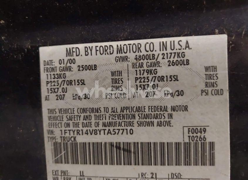 Photo 9 of 2000 Ford Ranger XL/XLT (VIN 1FTYR14V8YTA57710)