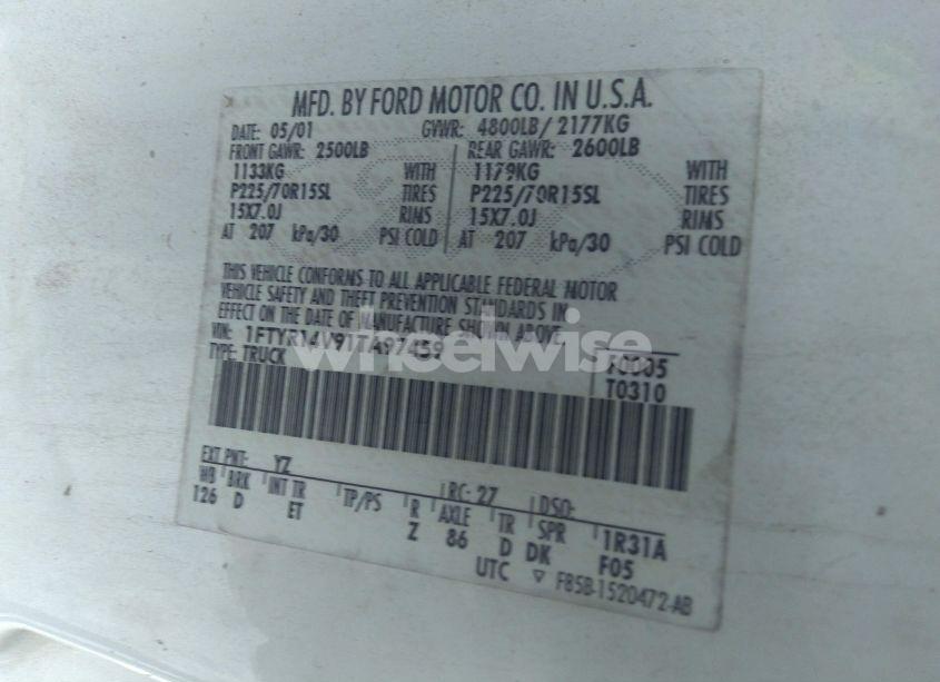 Photo 9 of 2001 Ford Ranger EDGE/XL/XLT (VIN 1FTYR14V91TA97459)