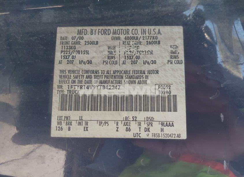 Photo 9 of 2000 Ford Ranger XL/XLT (VIN 1FTYR14V9YTB42247)