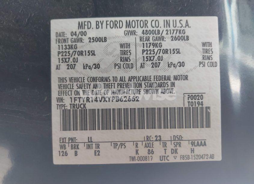 Photo 9 of 2000 Ford Ranger XL/XLT (VIN 1FTYR14VXYPB62662)