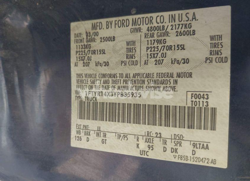 Photo 9 of 2000 Ford Ranger XLT (VIN 1FTYR14X3YPB35935)