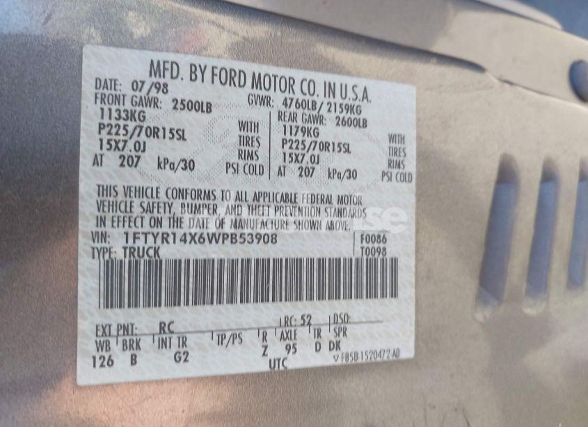 Photo 9 of 1998 Ford Ranger SPLASH/XL/XLT (VIN 1FTYR14X6WPB53908)