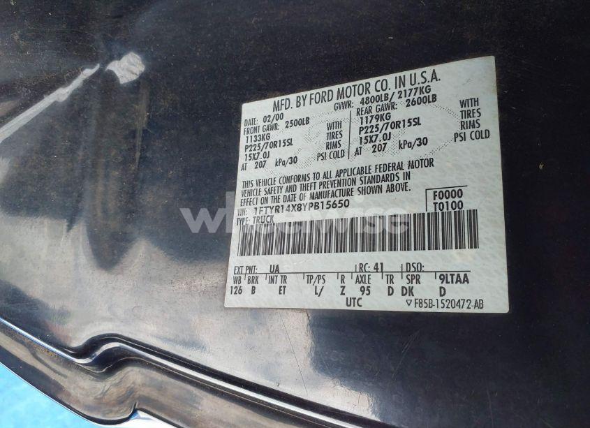 Photo 9 of 2000 Ford Ranger XLT (VIN 1FTYR14X8YPB15650)