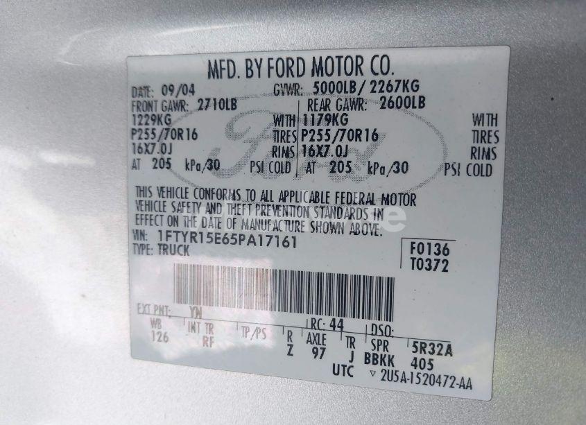 Photo 9 of 2005 Ford Ranger EDGE/XL/XLT (VIN 1FTYR15E65PA17161)