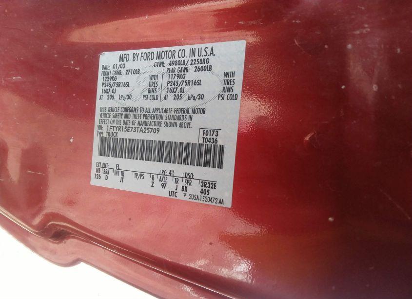 Photo 9 of 2003 Ford Ranger SUPER CAB (VIN 1FTYR15E73TA25709)