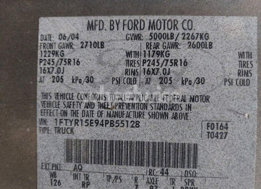 Photo 9 of 2004 Ford Ranger XLT (VIN 1FTYR15E94PB55128)