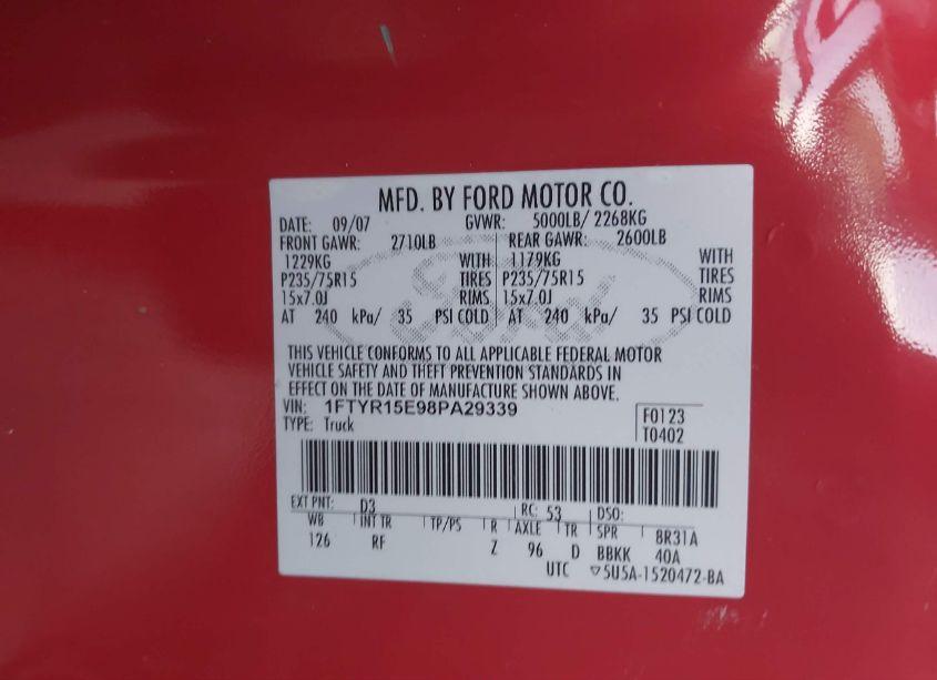 Photo 9 of 2008 Ford Ranger FX4 OFF-ROAD/SPORT/XL/XLT (VIN 1FTYR15E98PA29339)