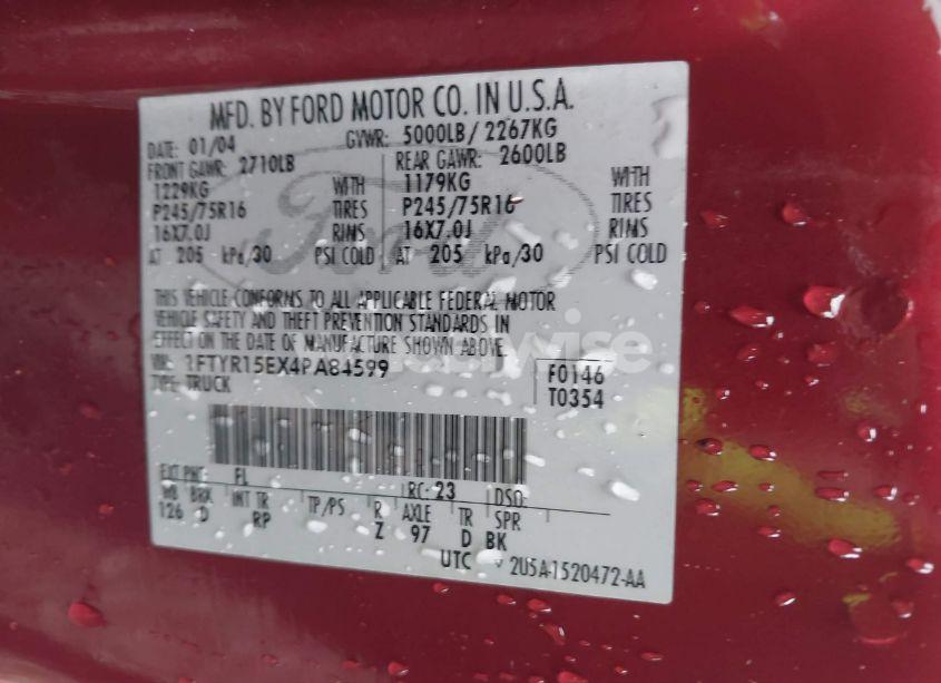 Photo 9 of 2004 Ford Ranger XLT (VIN 1FTYR15EX4PA84599)