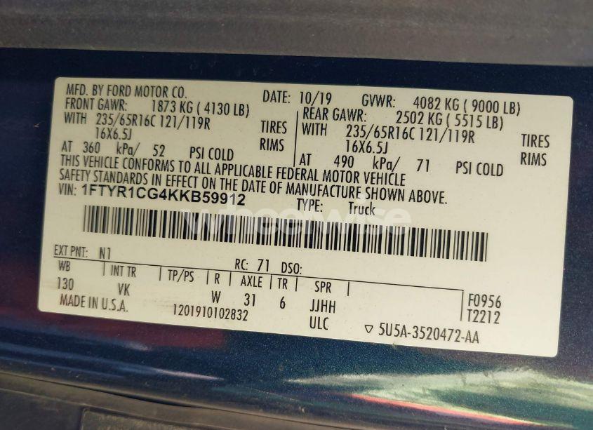 Photo 9 of 2019 Ford Transit-250 (VIN 1FTYR1CG4KKB59912)