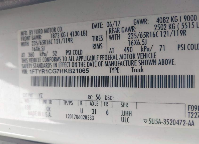 Photo 9 of 2017 Ford Transit-250 (VIN 1FTYR1CG7HKB21065)