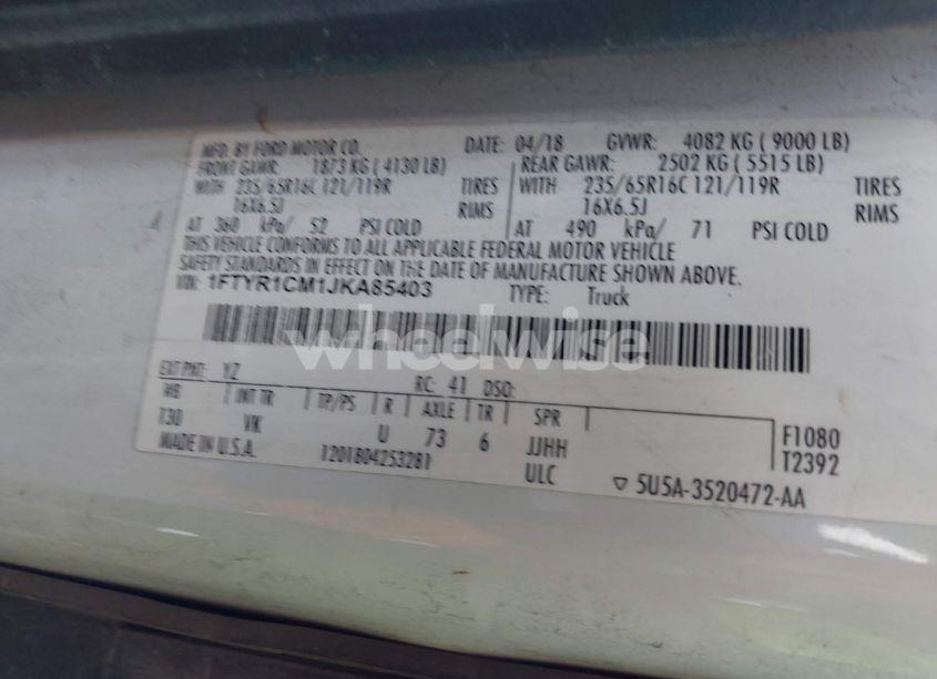 Photo 9 of 2018 Ford Transit-250 (VIN 1FTYR1CM1JKA85403)