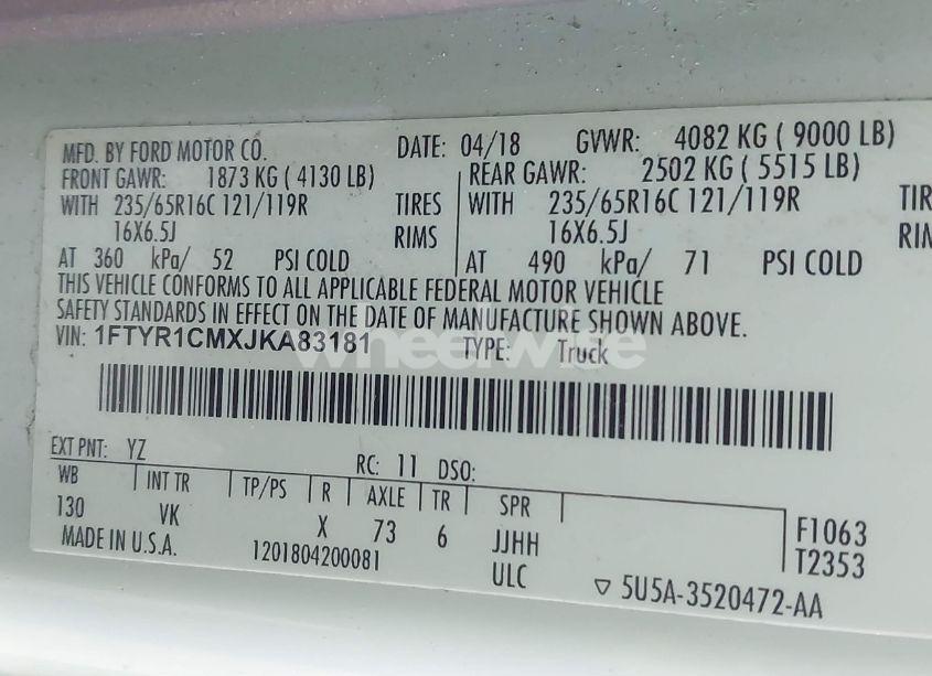 Photo 9 of 2018 Ford Transit-250 (VIN 1FTYR1CMXJKA83181)