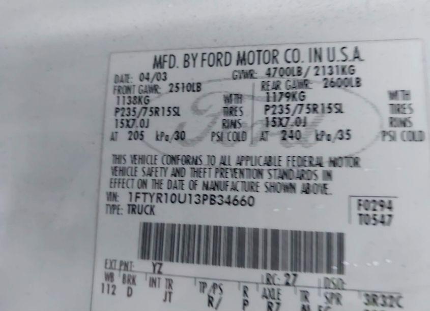 Photo 9 of 2003 Ford Ranger (VIN 1FTYR1OU13PB34660)