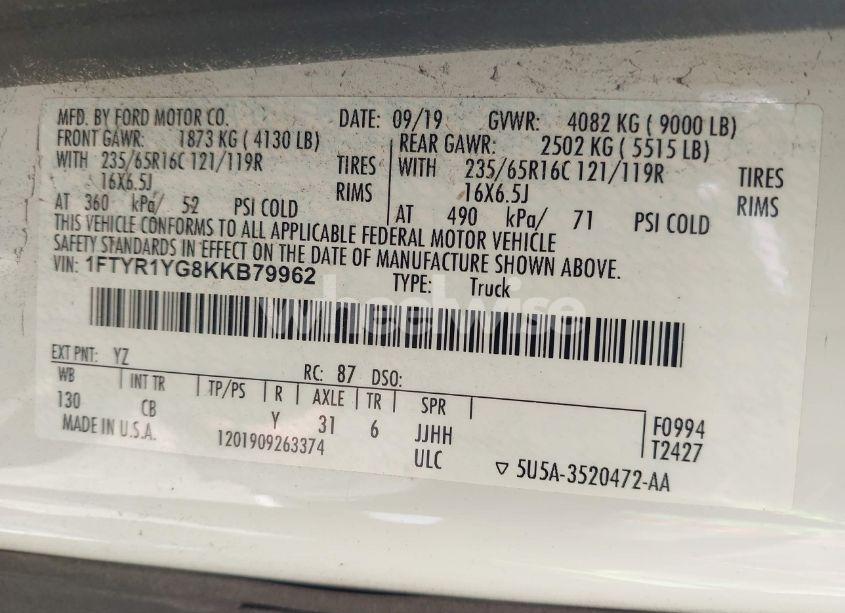 Photo 9 of 2019 Ford Transit-250 (VIN 1FTYR1YG8KKB79962)