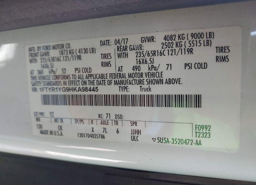 Photo 9 of 2017 Ford Transit-250 N/A (VIN 1FTYR1YG9HKA98445)