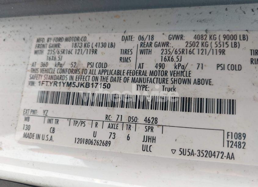 Photo 9 of 2018 Ford Transit-250 (VIN 1FTYR1YM5JKB17150)