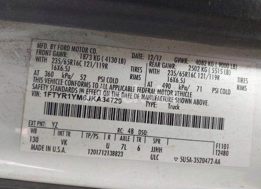 Photo 9 of 2018 Ford Transit-250 (VIN 1FTYR1YM6JKA34729)