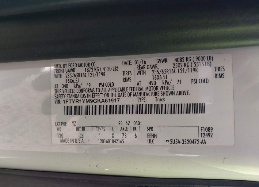 Photo 9 of 2016 Ford Transit-250 (VIN 1FTYR1YM9GKA61917)