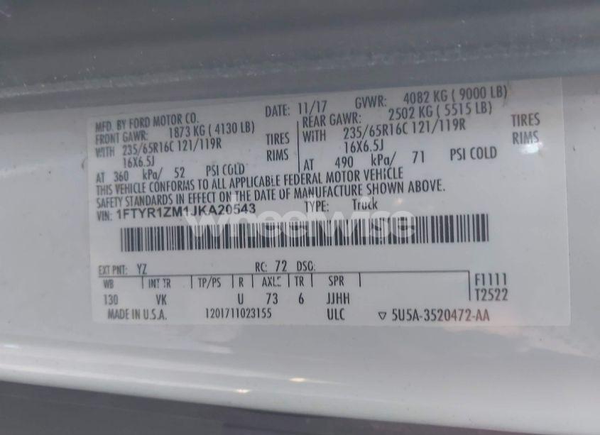 Photo 9 of 2018 Ford Transit-250 (VIN 1FTYR1ZM1JKA20543)