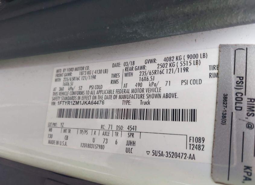 Photo 9 of 2018 Ford Transit-250 (VIN 1FTYR1ZM1JKA64476)