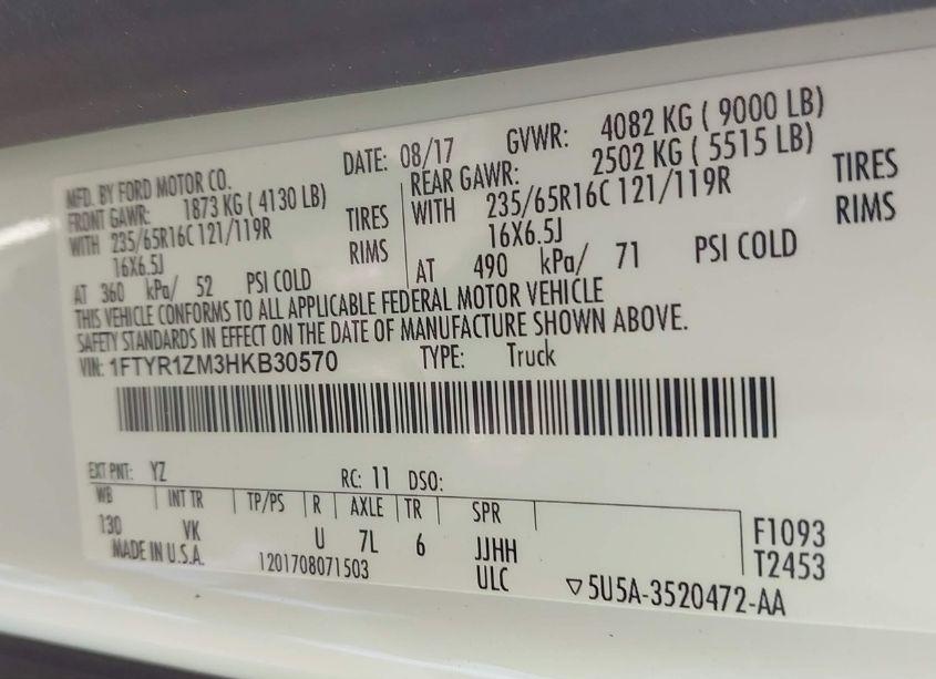 Photo 9 of 2017 Ford Transit-250 N/A (VIN 1FTYR1ZM3HKB30570)