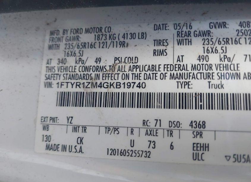 Photo 9 of 2016 Ford Transit-250 (VIN 1FTYR1ZM4GKB19740)