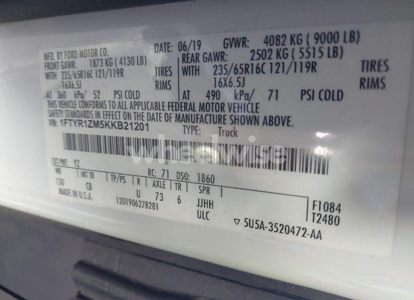 Photo 9 of 2019 Ford Transit-250 (VIN 1FTYR1ZM5KKB21201)