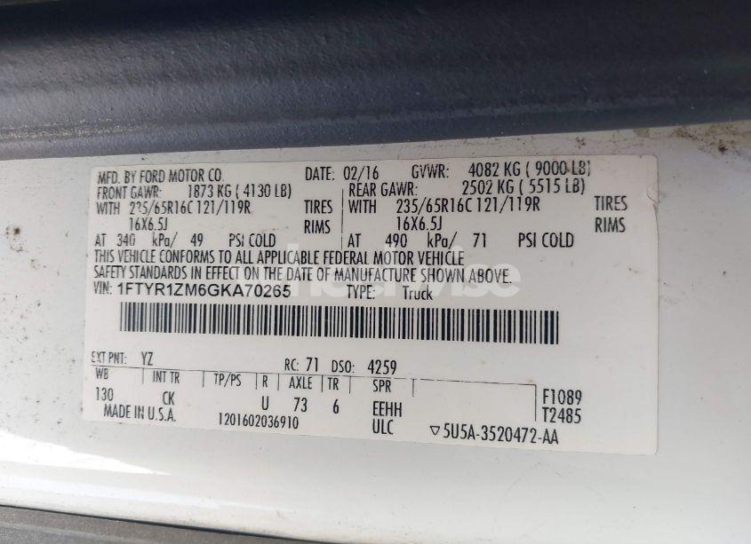 Photo 9 of 2016 Ford Transit T-250 (VIN 1FTYR1ZM6GKA70265)