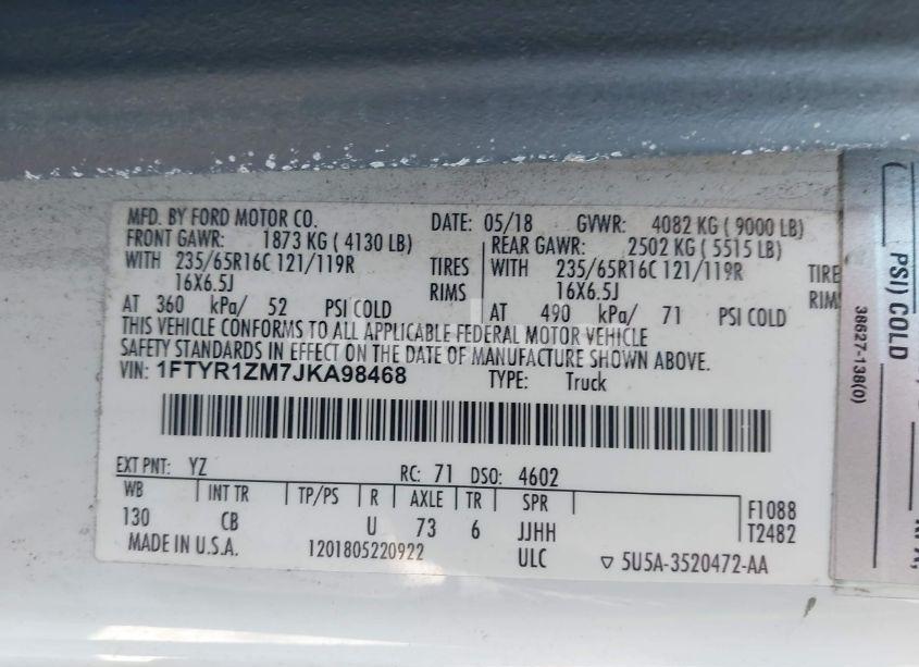 Photo 9 of 2018 Ford Transit-250 (VIN 1FTYR1ZM7JKA98468)