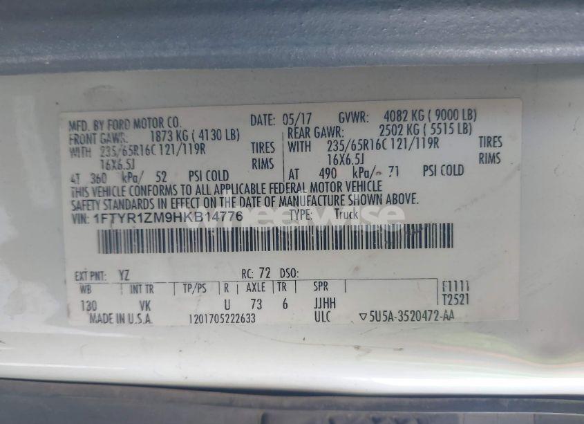 Photo 9 of 2017 Ford Transit-250 N/A (VIN 1FTYR1ZM9HKB14776)