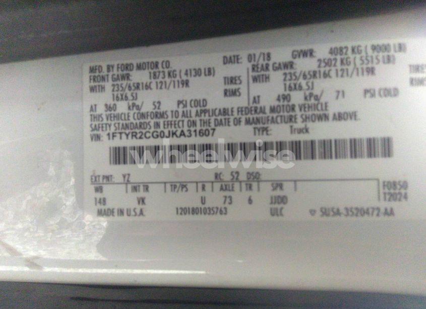 Photo 9 of 2018 Ford Transit-250 (VIN 1FTYR2CG0JKA31607)