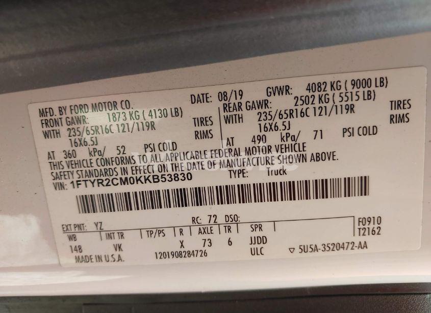 Photo 9 of 2019 Ford Transit-250 (VIN 1FTYR2CM0KKB53830)