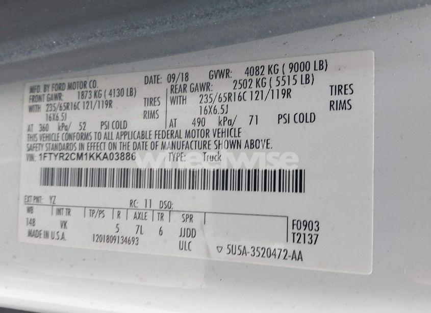 Photo 9 of 2019 Ford Transit-250 (VIN 1FTYR2CM1KKA03886)