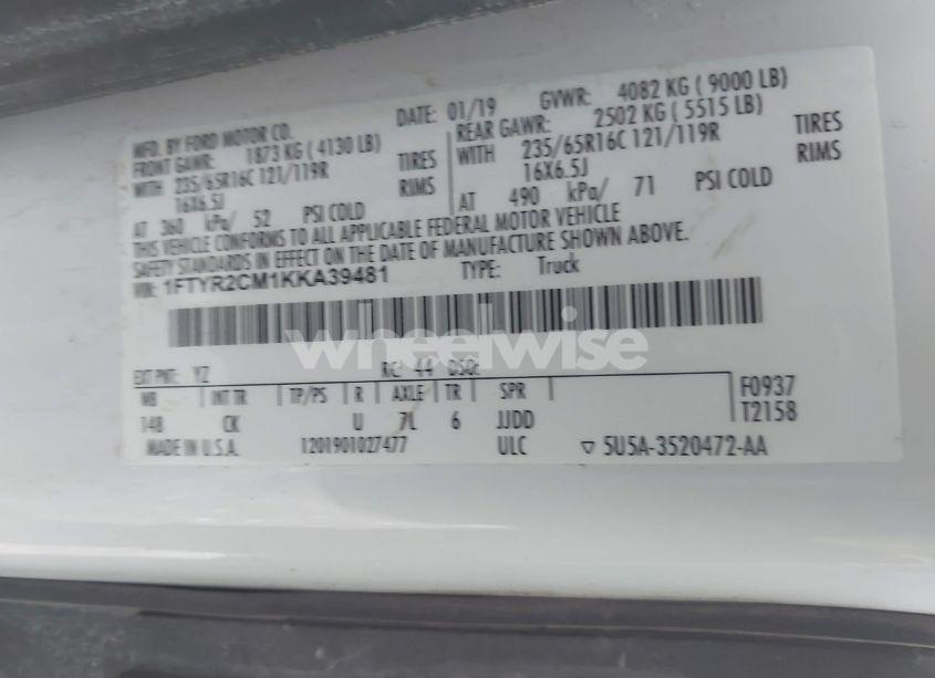 Photo 9 of 2019 Ford Transit-250 (VIN 1FTYR2CM1KKA39481)