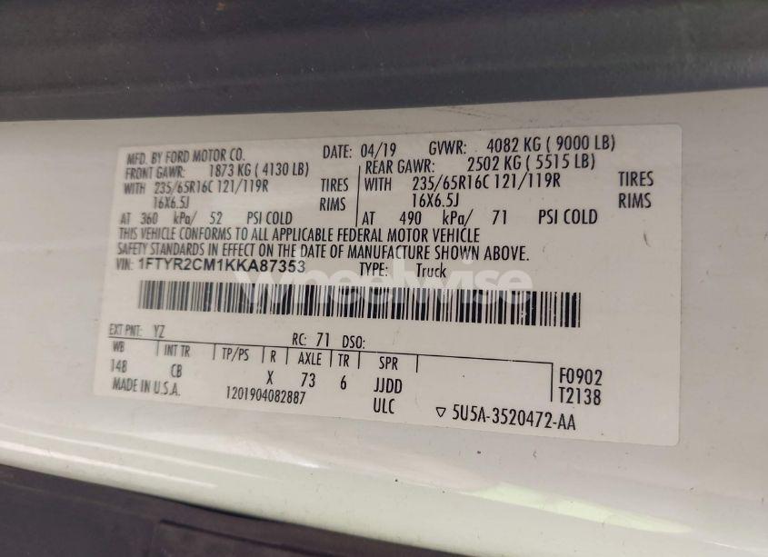 Photo 9 of 2019 Ford Transit-250 (VIN 1FTYR2CM1KKA87353)