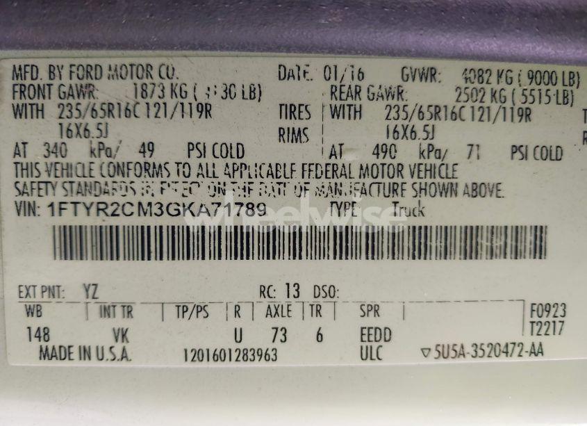 Photo 9 of 2016 Ford Transit-250 (VIN 1FTYR2CM3GKA71789)