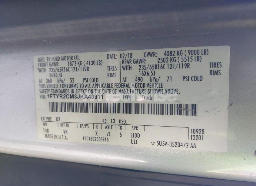 Photo 9 of 2018 Ford Transit-250 (VIN 1FTYR2CM3JKA40811)