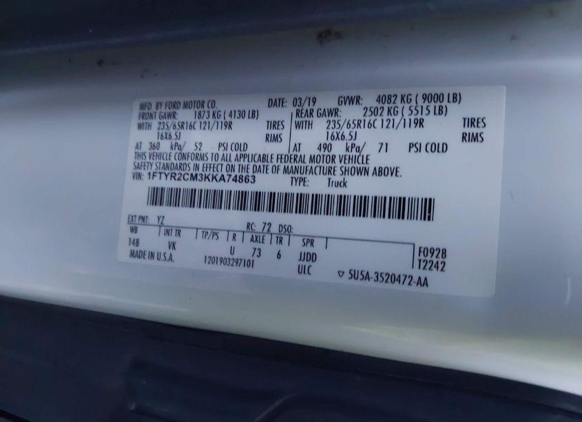 Photo 9 of 2019 Ford Transit-250 (VIN 1FTYR2CM3KKA74863)