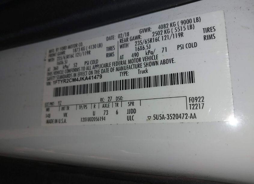 Photo 9 of 2018 Ford Transit-250 (VIN 1FTYR2CM4JKA41479)